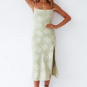 Floral Cowl Neck High Slip Midi Dress